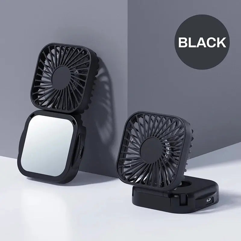Outdoor Pocket Fan USB Rechargeable With Vanity Mirror Desktop Square Mute Neck Fan Hanging Folding Handheld Portable Mini Fan by All Mart Bristol Ltd