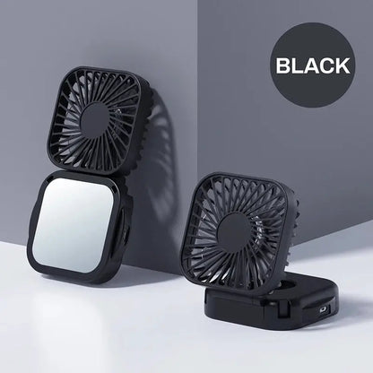 Outdoor Pocket Fan USB Rechargeable With Vanity Mirror Desktop Square Mute Neck Fan Hanging Folding Handheld Portable Mini Fan by All Mart Bristol Ltd