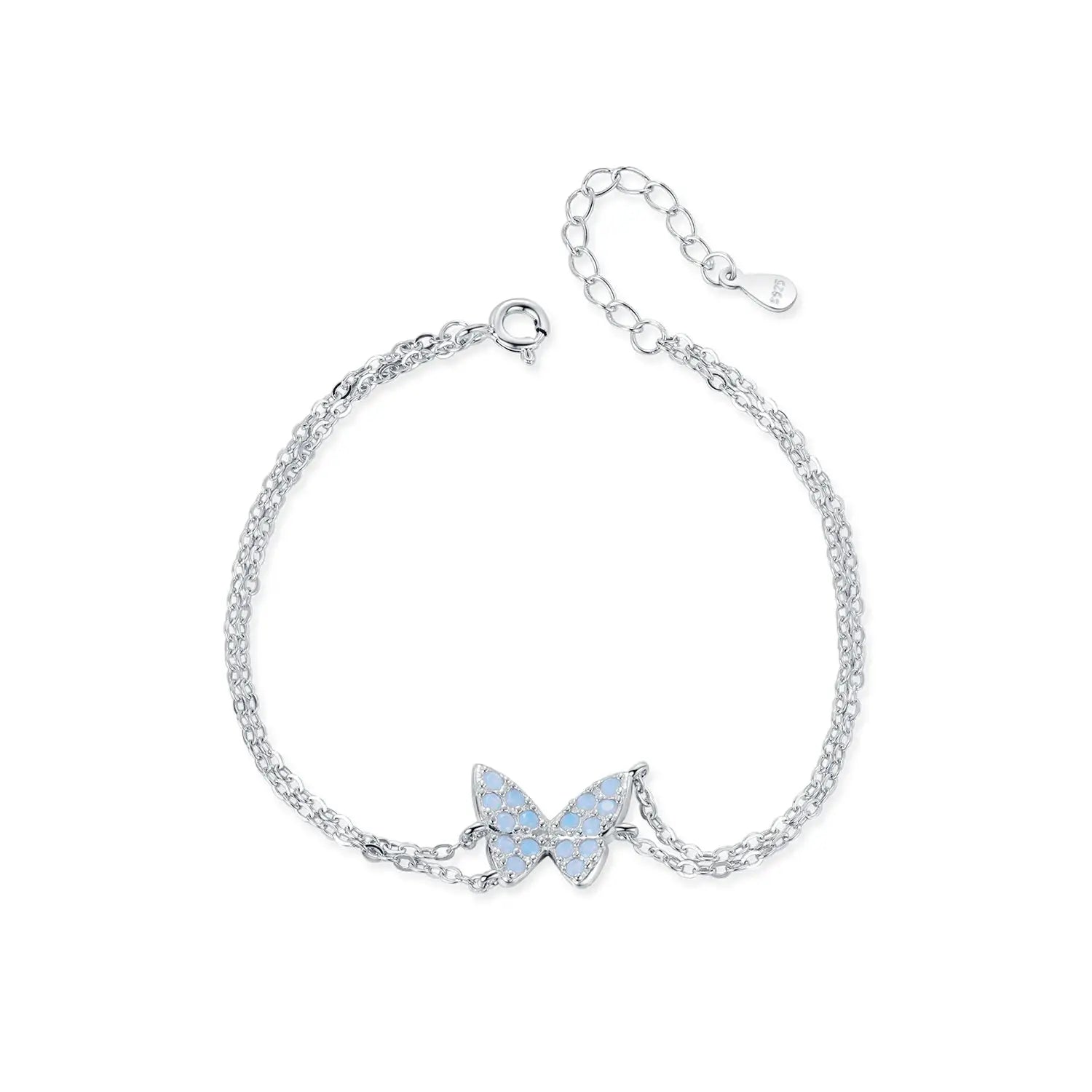 MODIAN Sweet Blue Opal Butterfly Bracelet 925 Sterling Silver Fashion Double Layer Link Chain Bracelets For Women Fine Jewelry by All Mart Bristol Ltd
