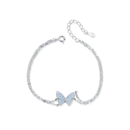 MODIAN Sweet Blue Opal Butterfly Bracelet 925 Sterling Silver Fashion Double Layer Link Chain Bracelets For Women Fine Jewelry by All Mart Bristol Ltd