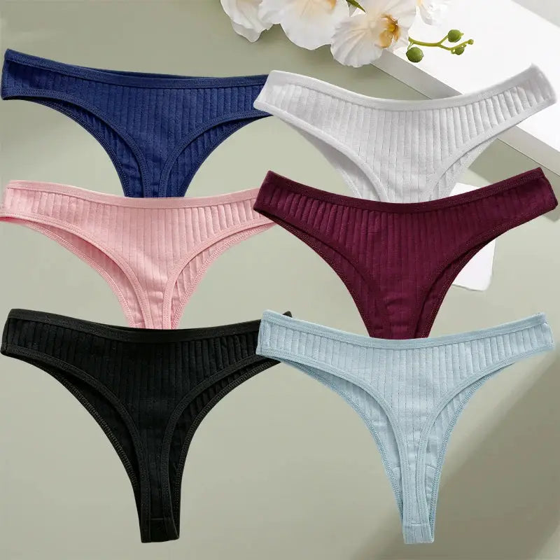 6PCS/Set Cotton Panties G-String Women Panties Sexy Underwear Female Lingerie Thong Briefs for Woman Solid Color Intimate Pantys by All Mart Bristol Ltd