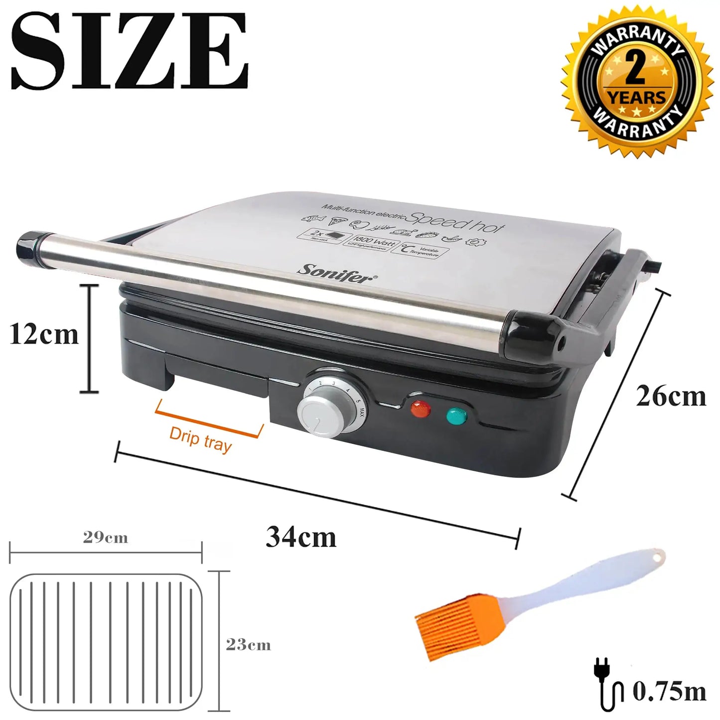 Sonifer Electric Contact Grill Panini Press and Barbecue Griddle by All Mart Bristol Ltd