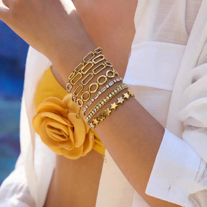 Uworld Minimalist Classic 18K Gold Color Plated Stainless Steel White Rhinestone Paper Clip Hollow Bracelet Stackable Geometric by All Mart Bristol Ltd