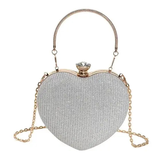 Evening Clutch Bag Women Bag Shiny Handbag Heart Shape Metal Clutches Bag Fashion Chain Shoulder Crossbody Bag Luxury Lady Purse by All Mart Bristol Ltd