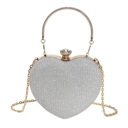 Evening Clutch Bag Women Bag Shiny Handbag Heart Shape Metal Clutches Bag Fashion Chain Shoulder Crossbody Bag Luxury Lady Purse by All Mart Bristol Ltd
