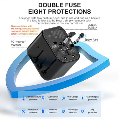 GaN 20W International Power Adapter,2 USB-C & 2 USB-A Fast Charging Travel Charger,Outlet Adapter Travel for Europe EU UK USA AU by All Mart Bristol Ltd
