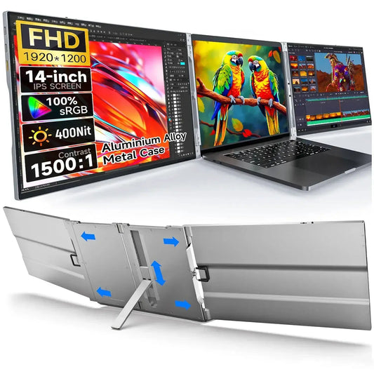 XIANWEI Portable Triple Monitor 14/15 inch Office Double Travel Dual Gaming Folding Extended Display Screen For Laptop Extension by All Mart Bristol Ltd