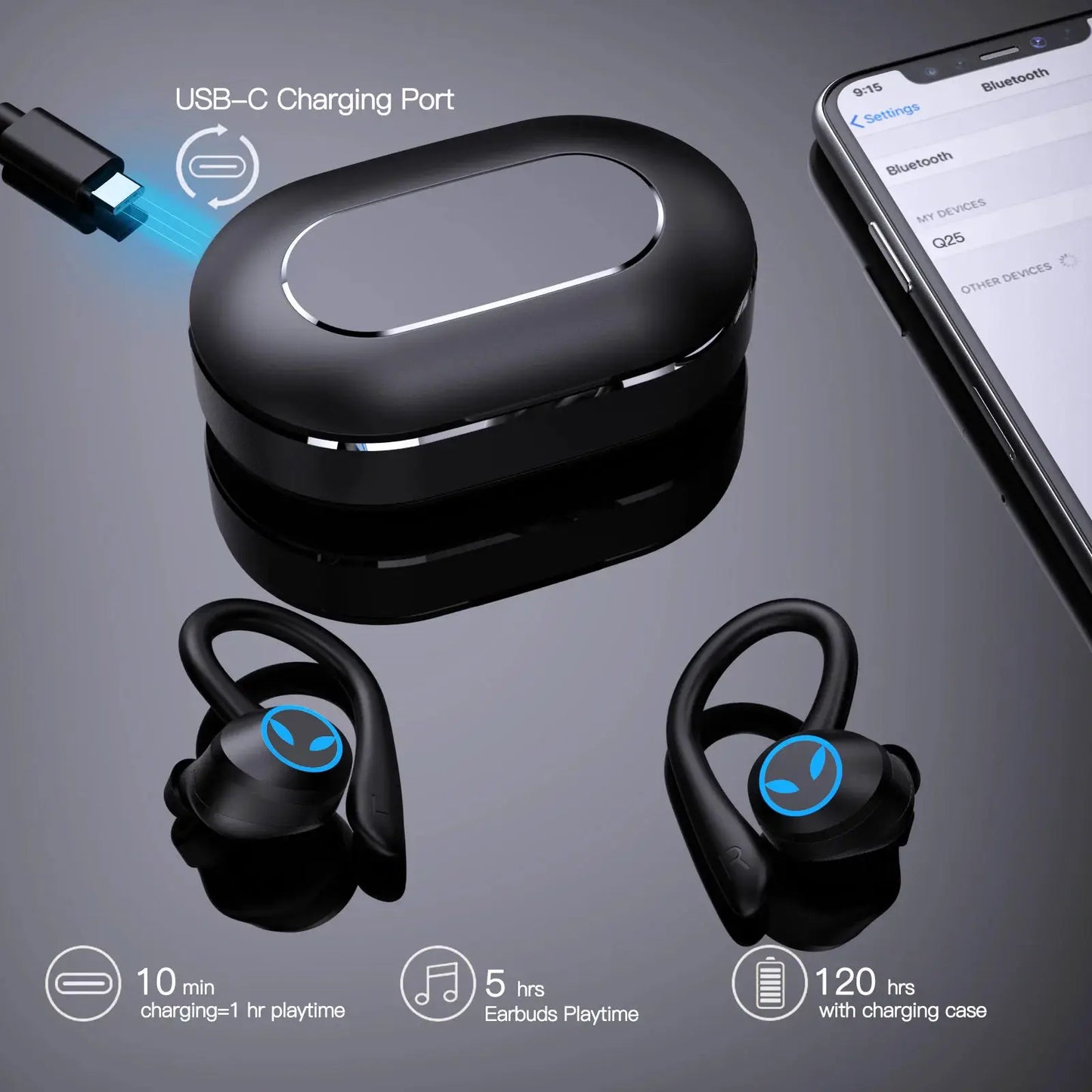 Bluetooth Headset Wireless Sports Headphones TWS Bluetooth 5.4 Earphones Ear Hook Running Stereo Earbuds With EMC Mic Waterproof by All Mart Bristol Ltd