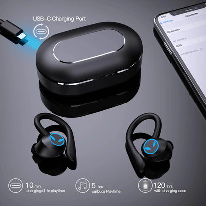 Bluetooth Headset Wireless Sports Headphones TWS Bluetooth 5.4 Earphones Ear Hook Running Stereo Earbuds With EMC Mic Waterproof by All Mart Bristol Ltd