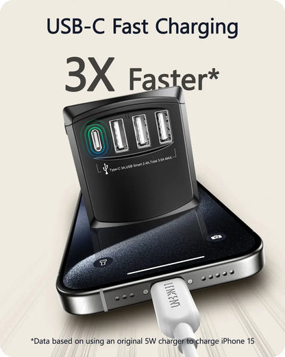 LENCENT Universal Travel Adapter with USB-C and 3 USB Ports by All Mart Bristol Ltd