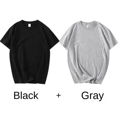 2PCS 100% Cotton Solid T Shirts Men's and Women's Short Sleeve White Tees Casual Breathable Loose Round Neck T-shirt Couple Tops by All Mart Bristol Ltd