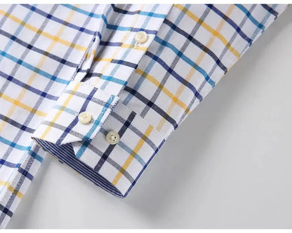 Men's Trendy Plaid Striped Lapel Collar Design Cotton Dress Shirts, Long Sleeve Casual Button Up Commuter Shirt For Spring/Fall by All Mart Bristol Ltd