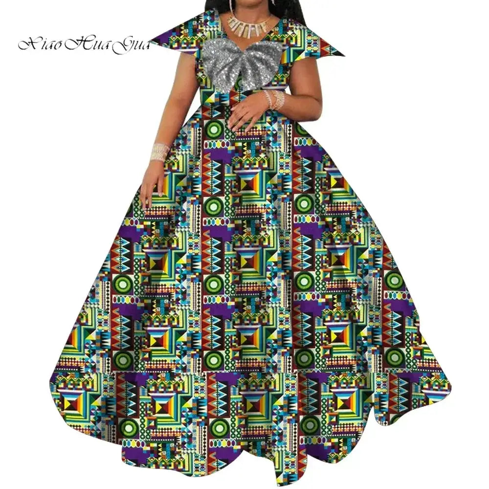 Bazin Riche African Print Dresses for Women Short Sleeve Long Wedding Dress Party Vestido Cotton Women African Clothing WY6098 by All Mart Bristol Ltd