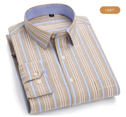 Men's Trendy Plaid Striped Lapel Collar Design Cotton Dress Shirts, Long Sleeve Casual Button Up Commuter Shirt For Spring/Fall by All Mart Bristol Ltd