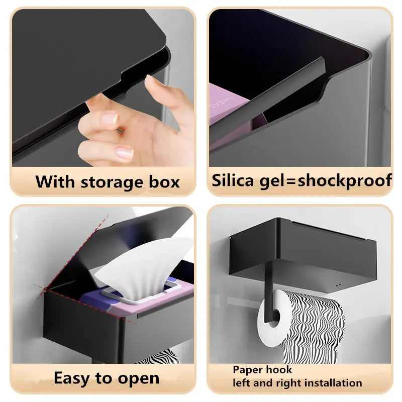Toilet Roll Holder with Wipes Dispenser Black Multi-function Bathroom Storage Rack Roll Paper Holder Stainless Steel Accessories by All Mart Bristol Ltd