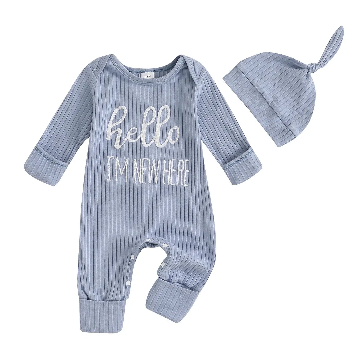 Newborn Baby Boy Fall Clothes Set Casual Letter Embroidery Long Sleeve Ribbed Romper Jumpsuit and Hat 2Pieces Set for Infants by All Mart Bristol Ltd