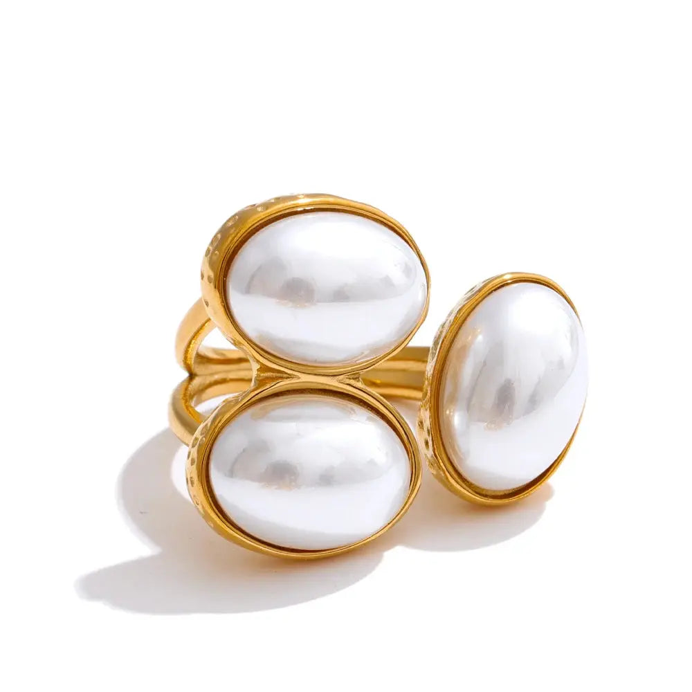 Yhpup Natural Aventurine Agate Stone Shell Pearl Flower Adjustable Ring Fashion Stainless Steel Charm Finger Jewelry Accessories by All Mart Bristol Ltd