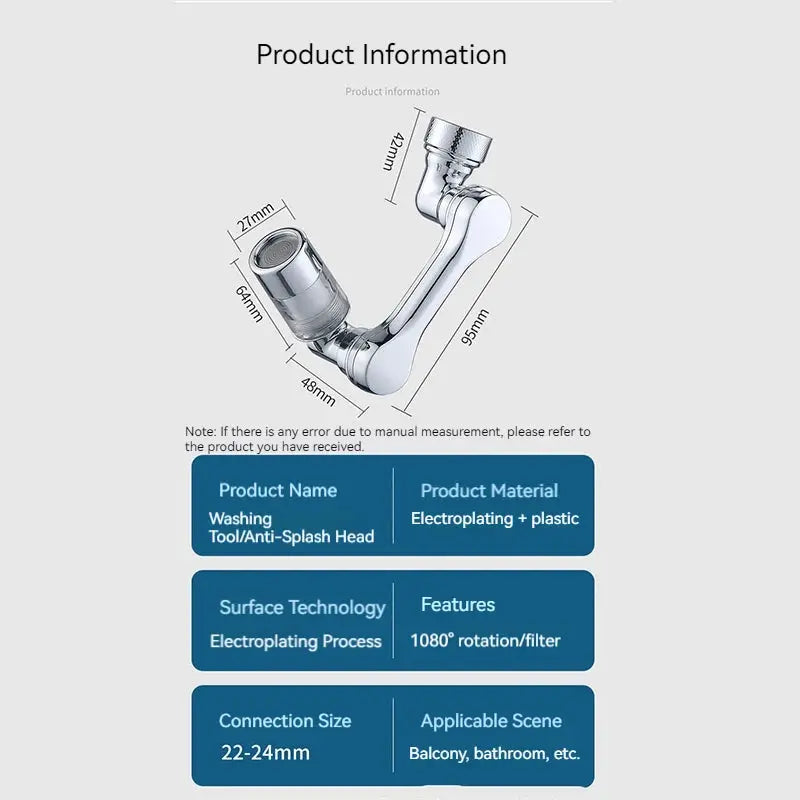 1080° Rotating Water Purification Filter Plastic Faucet Mechanical Arm Spray Head Kitchen Washbasin Extension Tap Aerator Univer by All Mart Bristol Ltd