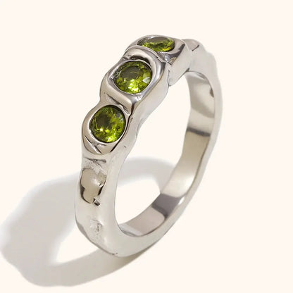 La. Muses Three Green Zircon Stainless Steel Women's Ring PVD Gold Plated Trendy Daily Jewelry Accessories Gift by All Mart Bristol Ltd