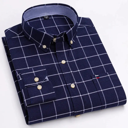 Men's Trendy Plaid Striped Lapel Collar Design Cotton Dress Shirts, Long Sleeve Casual Button Up Commuter Shirt For Spring/Fall by All Mart Bristol Ltd