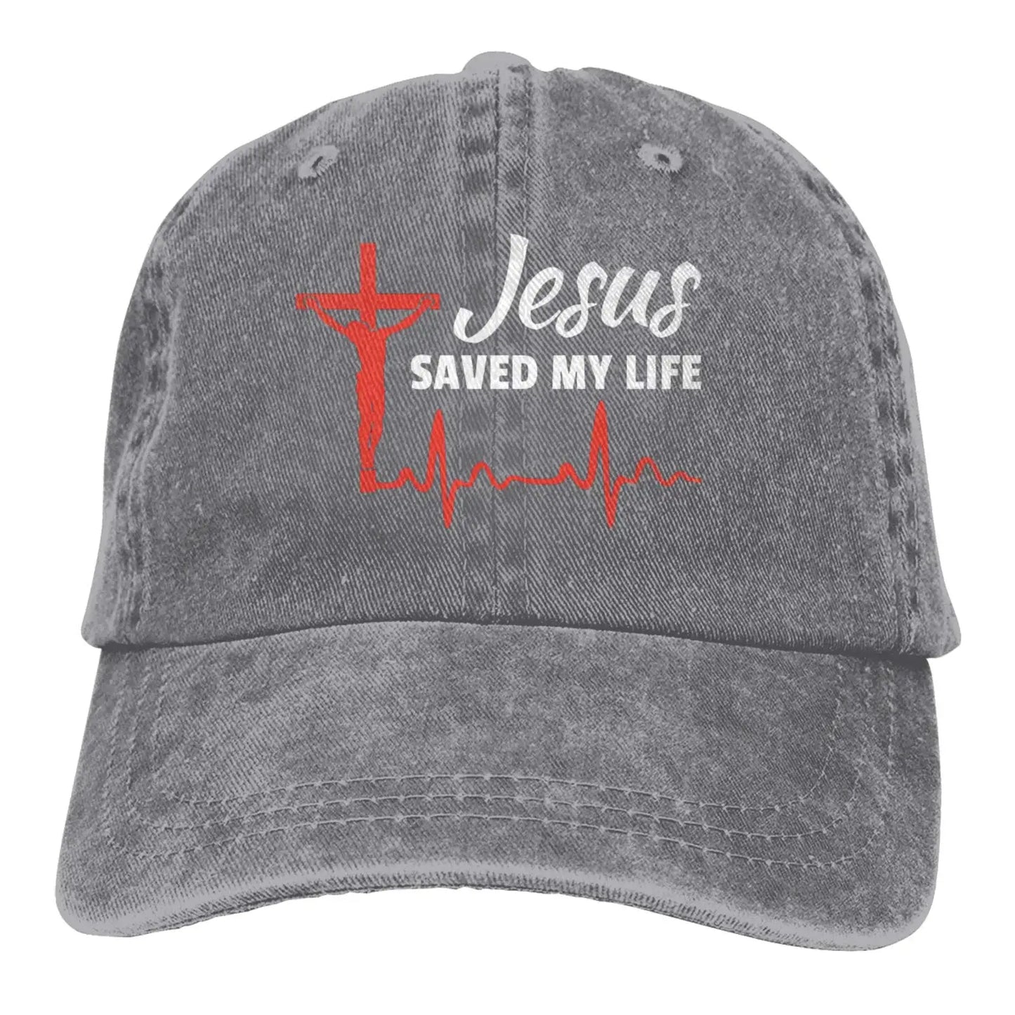 Jesus Saved My Life Hat Christian Baseball Cap Washed Cotton Denim Dad Hat for Men Women by All Mart Bristol Ltd