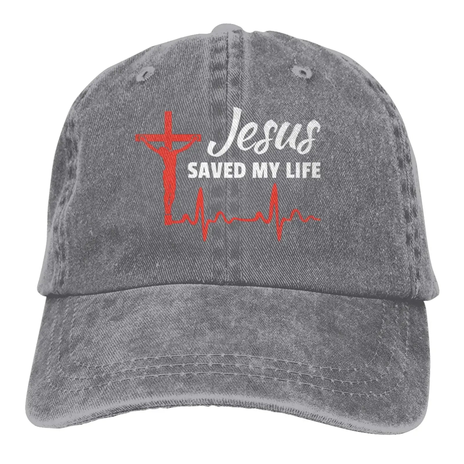 Jesus Saved My Life Hat Christian Baseball Cap Washed Cotton Denim Dad Hat for Men Women by All Mart Bristol Ltd