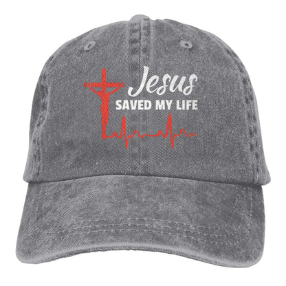 Jesus Saved My Life Hat Christian Baseball Cap Washed Cotton Denim Dad Hat for Men Women by All Mart Bristol Ltd