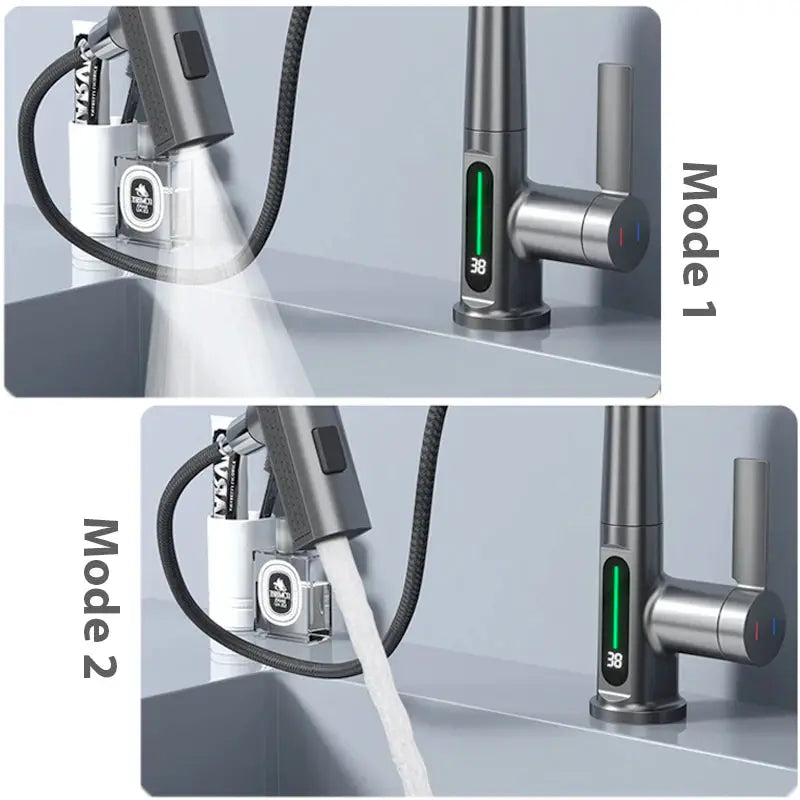 Waterfall Temperature Digital Display Basin Faucet Lift Up Down Stream Sprayer Hot Cold Water Sink Mixer Wash Tap For Bathroom by All Mart Bristol Ltd