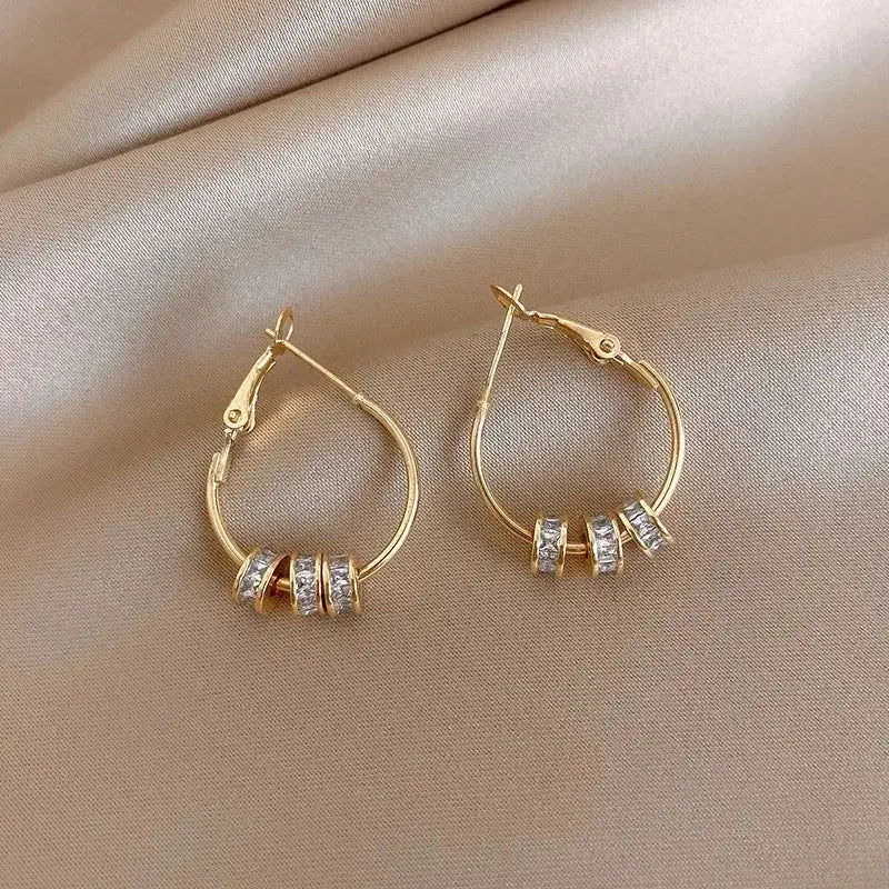 Real Gold Plated Korea Hot Selling Fashion Jewelry Round Zircon Beads Swivel Earrings Luxury Women's Prom Party Accessories by All Mart Bristol Ltd