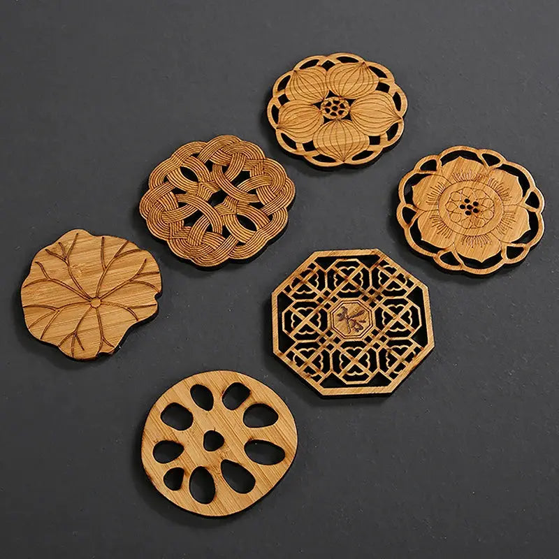 Creative Lotus Flower Drink Coasters Wooden Round Cup Mat Table Mat Tea Coffee Mug Placemat Home Decoration Kitchen Accessories by All Mart Bristol Ltd