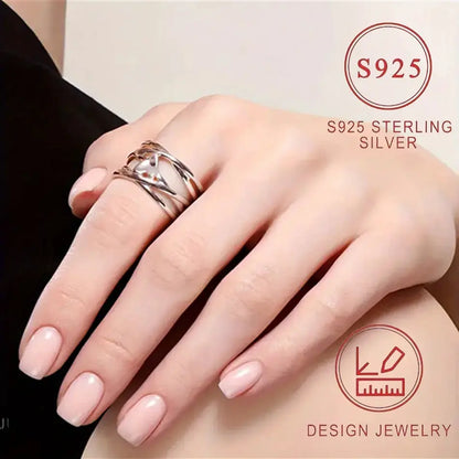 Chic French Style 925 Sterling Silver Heart-Shaped Ring Unique Design Women's Fashion Jewelry Perfect for Everyday Accessories by All Mart Bristol Ltd