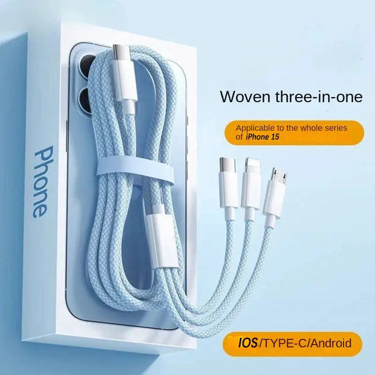 3 In 1 Fast Charging Cable 100W For Xiaomi iPhone Poco Micro USB Type C Charger Cable Cord Multiple Usb C Charging Wire Line by All Mart Bristol Ltd