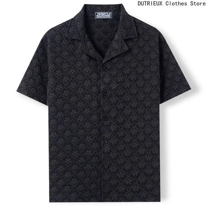 Jacquard Fabric Cuban Collar Short-sleeved Shirts【 Luxury Men's Wear 】 High-quality Business Casual Shirts for Men in Summer by All Mart Bristol Ltd
