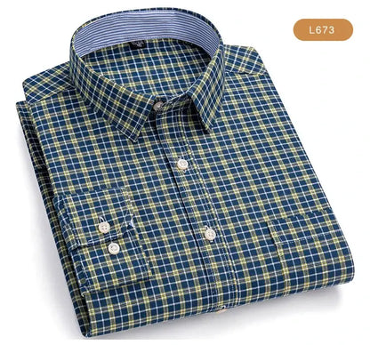 Men's Trendy Plaid Striped Lapel Collar Design Cotton Dress Shirts, Long Sleeve Casual Button Up Commuter Shirt For Spring/Fall by All Mart Bristol Ltd
