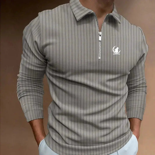 Men Clothes New Long Sleeve Zipper Stripe Polo Shirt Casual Men Polo Shirt Tops Polo Shirt Fashion Men Slim Sport Polo Shirt by All Mart Bristol Ltd