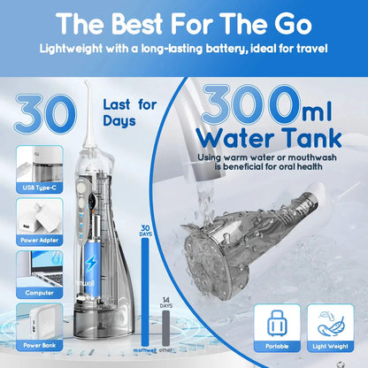 D52 Portable Cordless Water Flosser USB Rechargeable Water Jet Floss Tooth Pick 4 Jet Tip 300ml 3 Modes Teeth Clean for Travel by All Mart Bristol Ltd