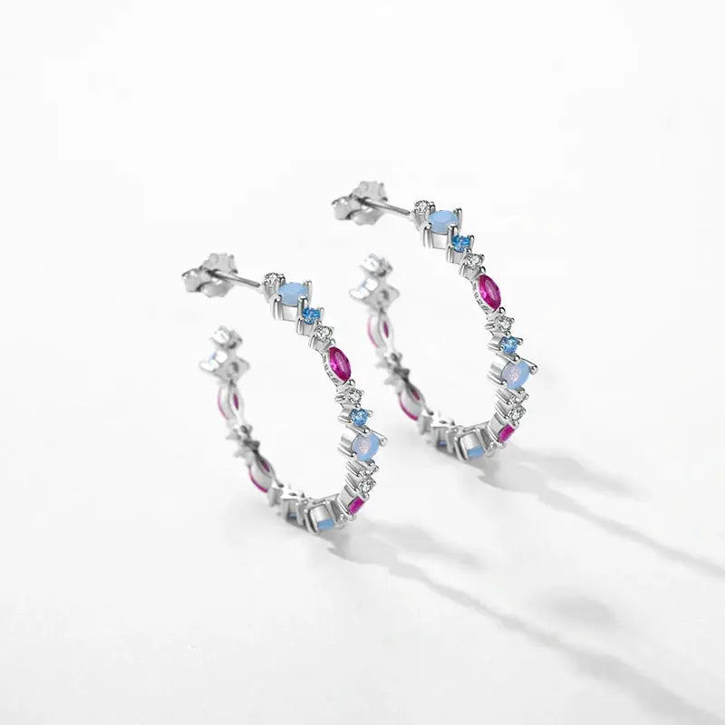 Modian Authentic 925 Sterling Silver Rainbow Color Zirconia Charm Stud Earrings For Women Ear Studs Wedding Gift Fine Jewelry by All Mart Bristol Ltd