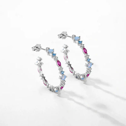 Modian Authentic 925 Sterling Silver Rainbow Color Zirconia Charm Stud Earrings For Women Ear Studs Wedding Gift Fine Jewelry by All Mart Bristol Ltd
