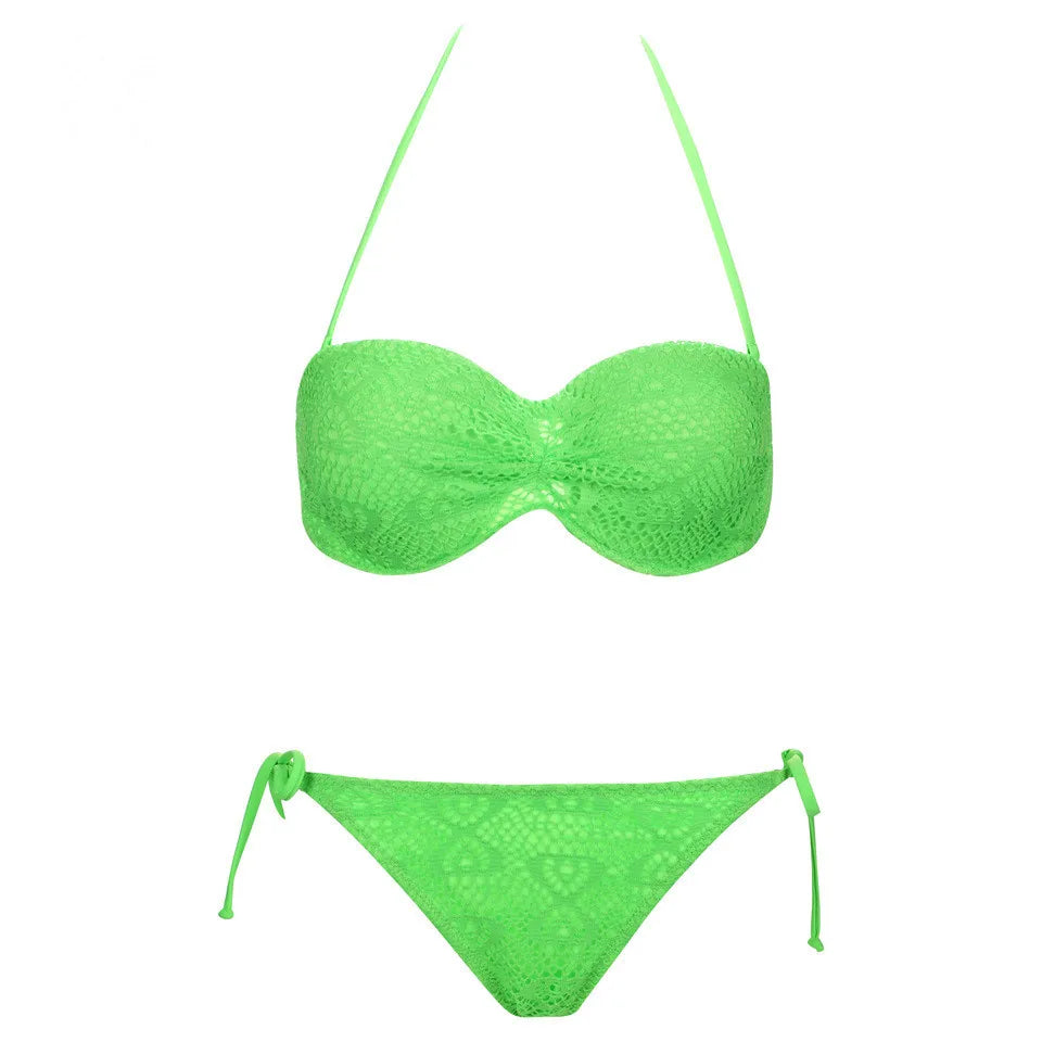 Bikini Solid Strappy Bandage Bikinis Set White Push Up Bikini Swimwear Bandeau Brazilian Swimsuit Bathing Suit Maillot De Bain by All Mart Bristol Ltd