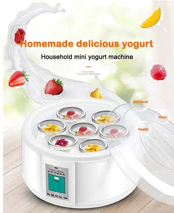 1.5L Electric Yogurt Maker Fermenter Automatic Multifunction Stainless Steel Liner Natto Rice Wine Pickle Machine 7 Yoghurt Cups by All Mart Bristol Ltd