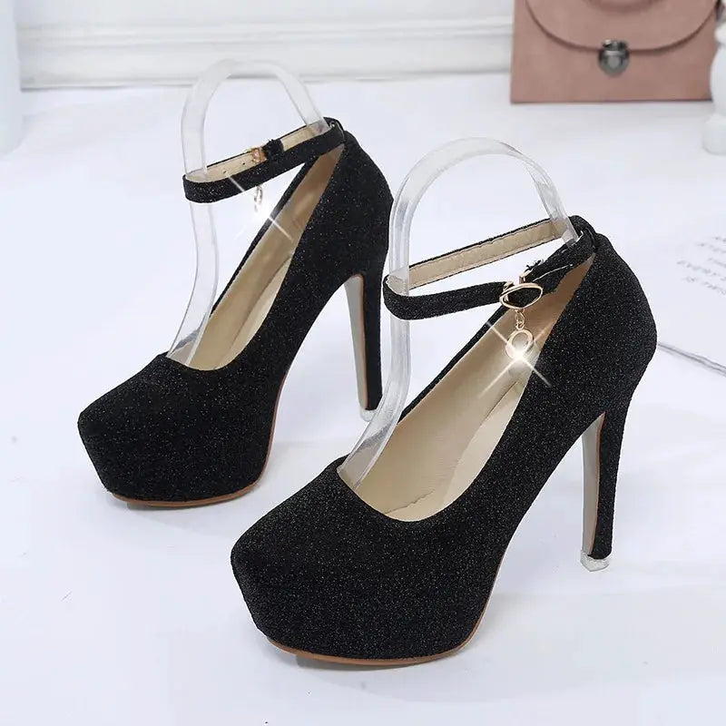 Fashion Wedding Shoes Women High Heels Women Pumps Bride Shoes Platform Super High Heel 12cm Black Silver A2177 by All Mart Bristol Ltd