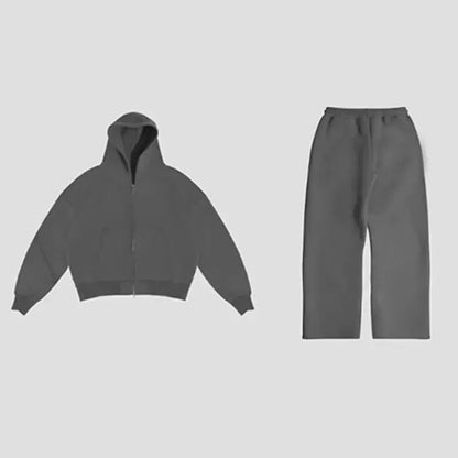 American Fashion Solid Color Fleece Oversized Sweatshirt Men's Two-Piece Y2K Harajuku Hip-Hop Gothic Joker Slacks Jogging Pants by All Mart Bristol Ltd