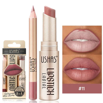 USHAS 12 Color Lip Liner + LIPSTICK Set Easy Coloring Matte Lipstick Long lasting nude red lipstick by All Mart Bristol Ltd
