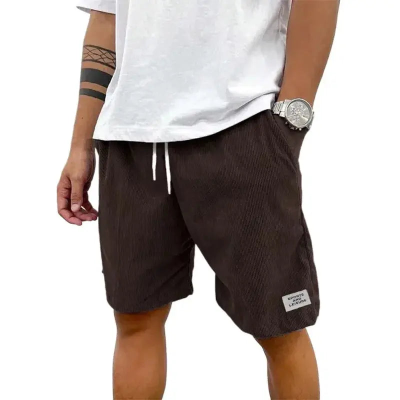 Summer Men's Solid Corduroy Shorts with Drawstring Casual Elastic Waist Fit for Outdoor Daily Activities Streetwear by All Mart Bristol Ltd