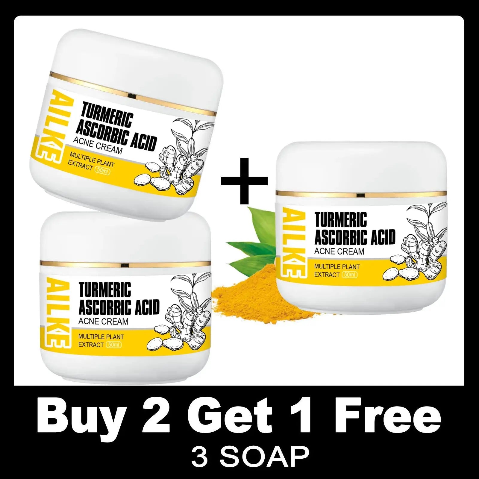 AILKE Organic Turmeric Lightening Skin Care Set, Reduce Acne, Improve Dullness, Hydration, Exfoliate, Clean and Smooths Skin by All Mart Bristol Ltd
