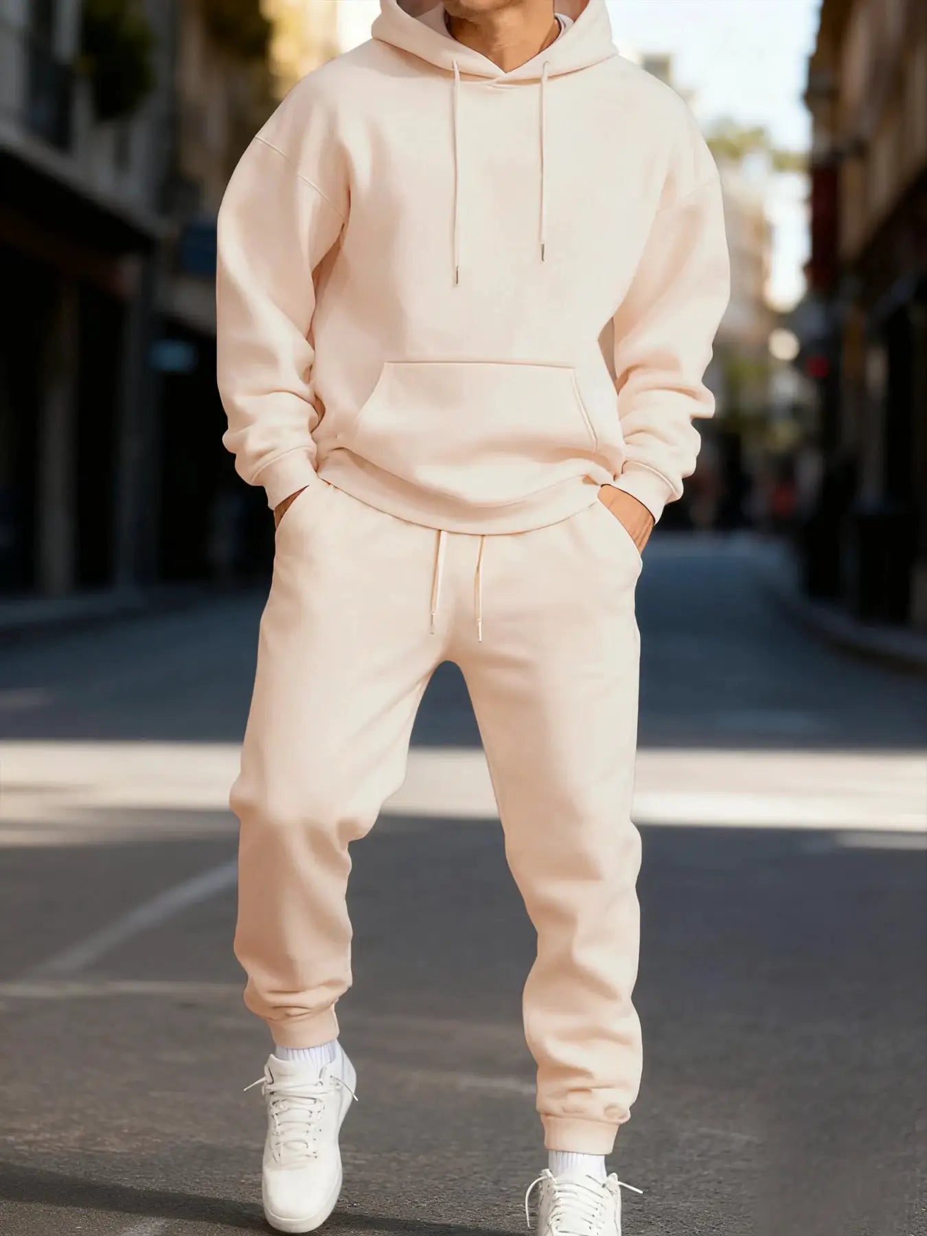 Man's Hoodie Set Winter Solid Color Two Pices Sets Long-Length Street Clothes Casual Sports Sweatpant Hoody Unisex Fashion Suit by All Mart Bristol Ltd