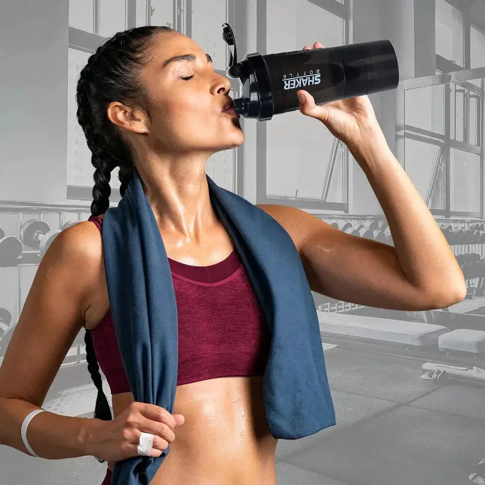 3 Layers Shaker Protein Bottle Powder Shake Cup Water Bottle Plastic Mixing Cup Body Building Exercise Bottle by All Mart Bristol Ltd
