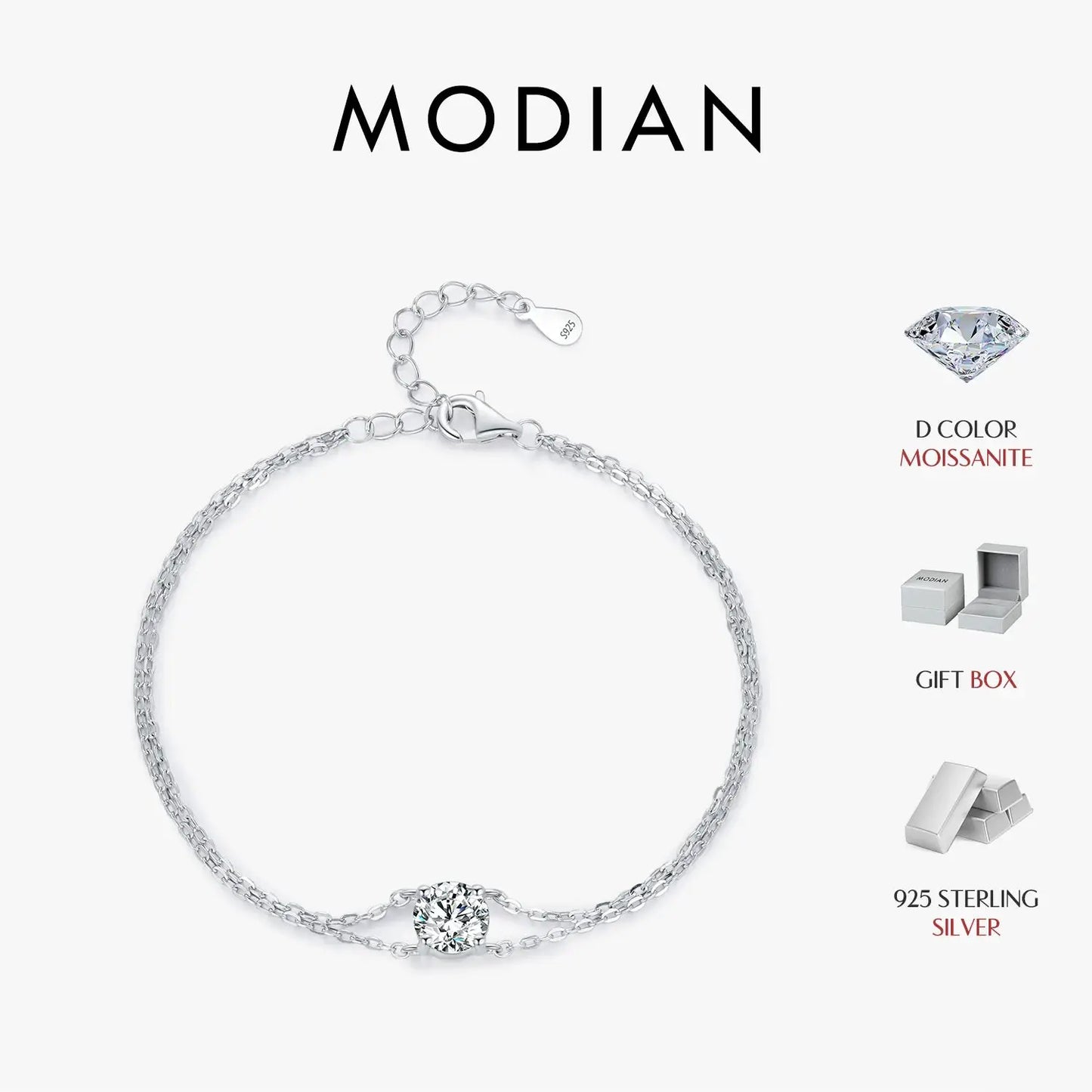 MODIAN 1CT D Color Moissanite Bracelet 925 Sterling Silver Delicate Double Layer Bracelets For Bridal Wedding Fine Jewelry Gifts by All Mart Bristol Ltd