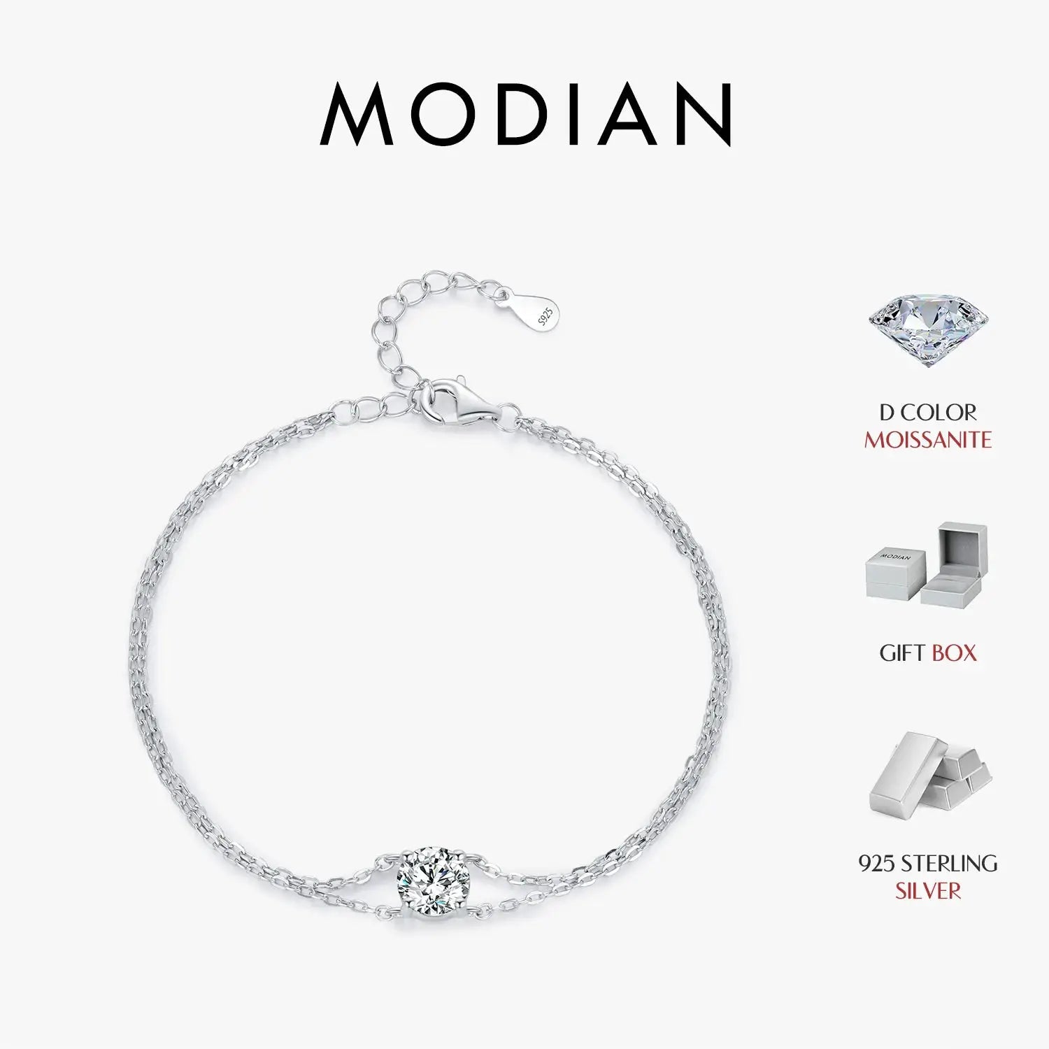 MODIAN 1CT D Color Moissanite Bracelet 925 Sterling Silver Delicate Double Layer Bracelets For Bridal Wedding Fine Jewelry Gifts by All Mart Bristol Ltd