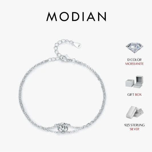 MODIAN 1CT D Color Moissanite Bracelet 925 Sterling Silver Delicate Double Layer Bracelets For Bridal Wedding Fine Jewelry Gifts by All Mart Bristol Ltd
